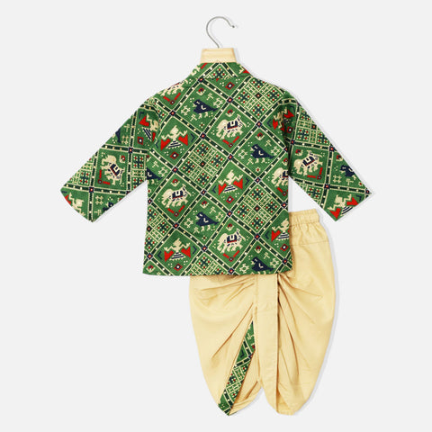 Green Patola Printed Kurta With Beige Dhoti