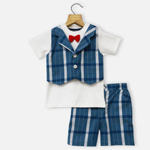 Load image into Gallery viewer, White T-Shirt With Attached Blue Striped Waistcoat &amp; Shorts
