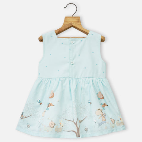 Blue Animal Theme Sleeveless Frock