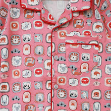 Load image into Gallery viewer, Pink &amp; Grey Animal Theme Full Sleeves Night Suit
