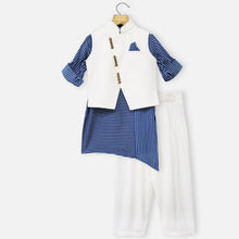 Load image into Gallery viewer, Blue Striped Kurta With White Nehru Jacket &amp; Pajama
