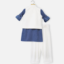 Load image into Gallery viewer, Blue Striped Kurta With White Nehru Jacket &amp; Pajama
