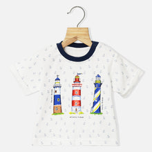 Load image into Gallery viewer, White Anchor Printed Half Sleeves T-Shirt With Corduroy Shorts
