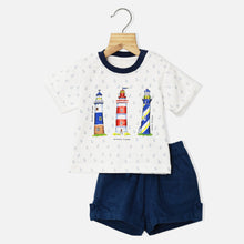 Load image into Gallery viewer, White Anchor Printed Half Sleeves T-Shirt With Corduroy Shorts
