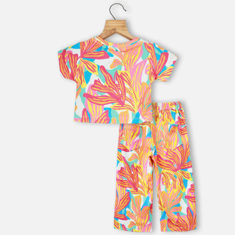 Tropical Printed Crop Top With Pant Co-Ord Set