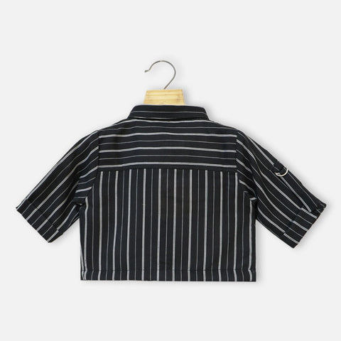 Black Striped Printed Collar Neck Top