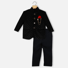 Load image into Gallery viewer, Black Checked Velvet Jodhpuri Coat With Pant
