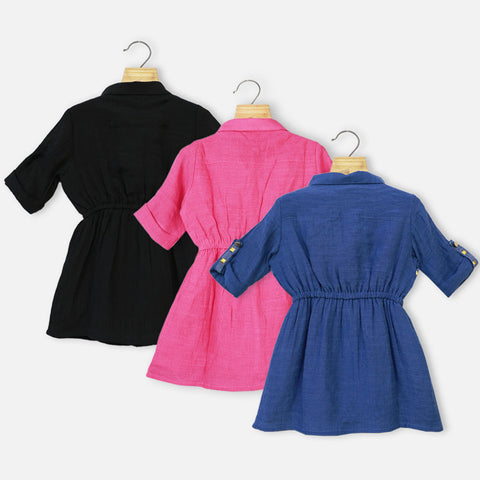 Embellished A-Line Dress-Pink, Black & Blue