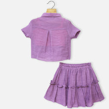 Load image into Gallery viewer, Embellished Tie Knot Crop Top With Skirt Co-Ord Set- Purple &amp; Blue
