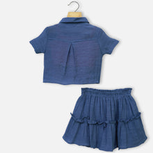 Load image into Gallery viewer, Embellished Tie Knot Crop Top With Skirt Co-Ord Set- Purple &amp; Blue
