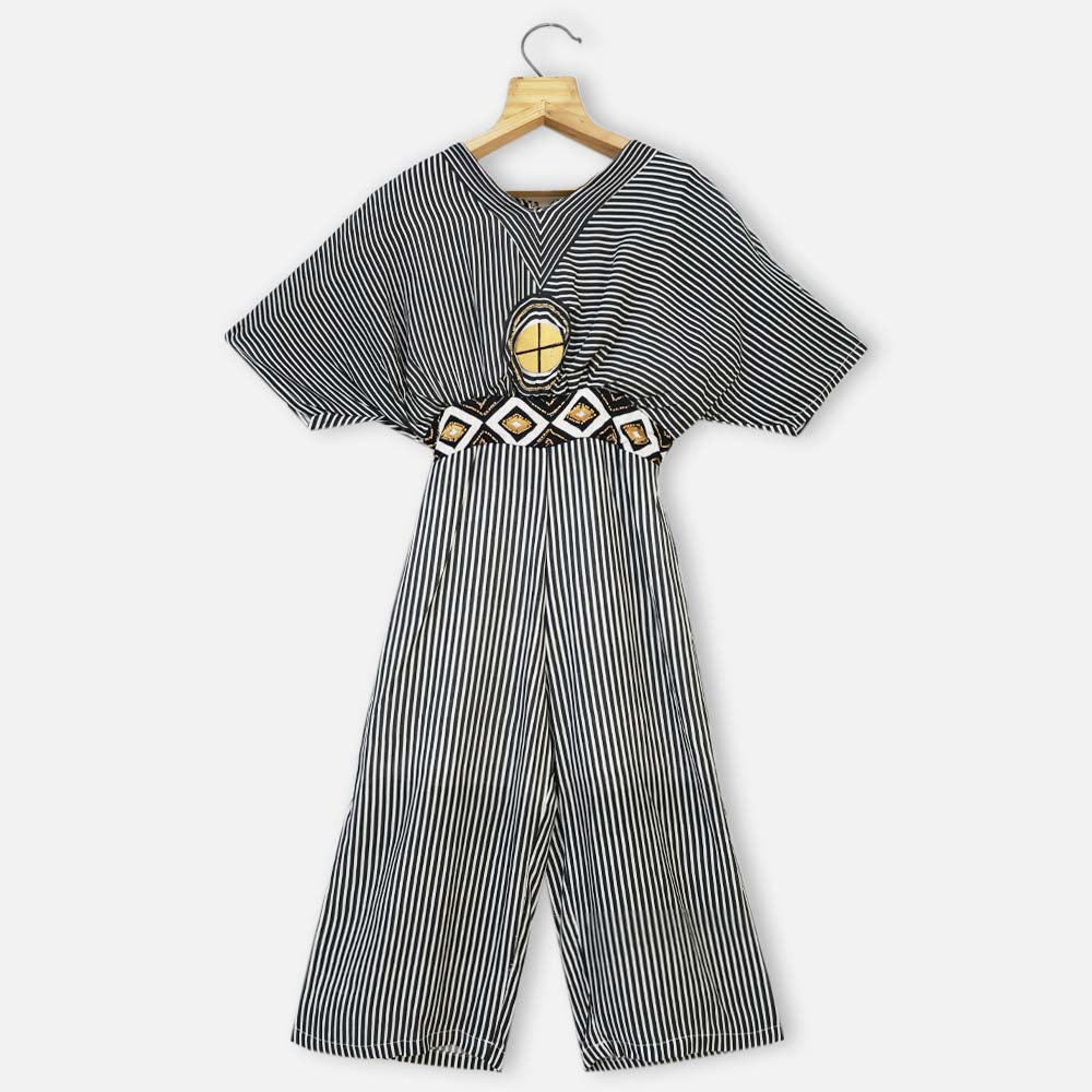 Black Striped Embellished Jumpsuit