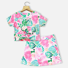 Load image into Gallery viewer, Pink Tropical Printed Crop Top With Skirt Co-Ord Set
