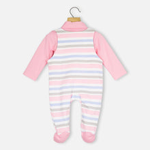 Load image into Gallery viewer, Pink Striped Footsie Dungaree With T-Shirt
