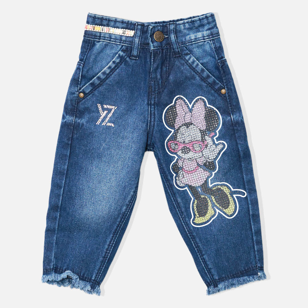 Blue Mickey Mouse Embellished Denim Jeans