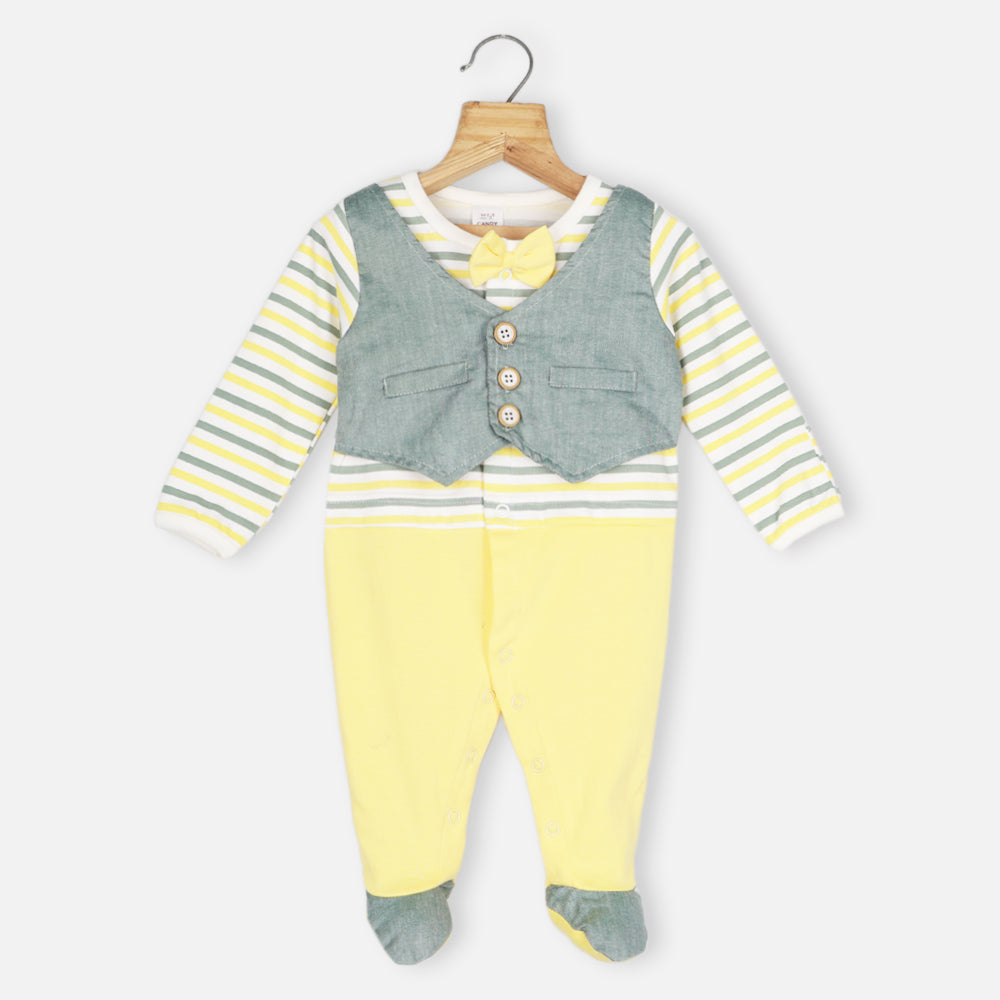 Yellow Striped Footsie With Attached Waitcoat
