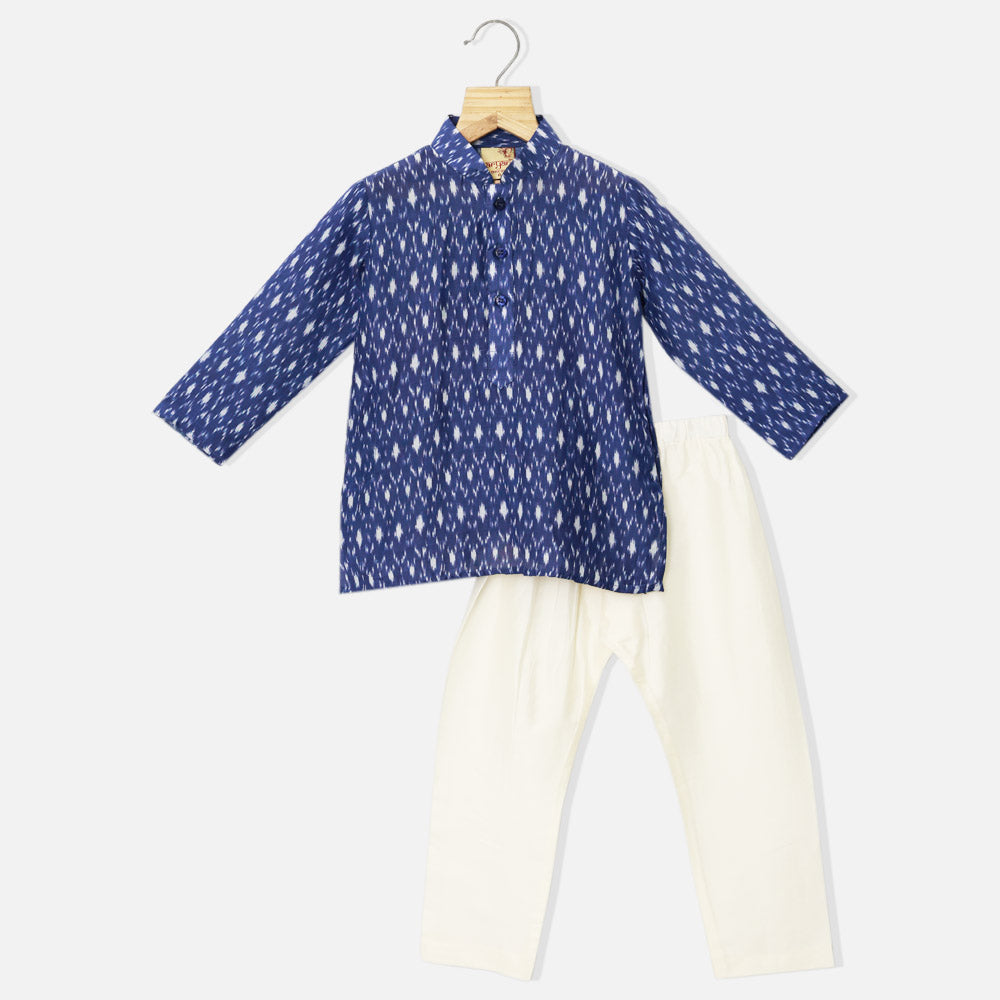 Blue Ikat Full Sleeves Kurta With Pajama