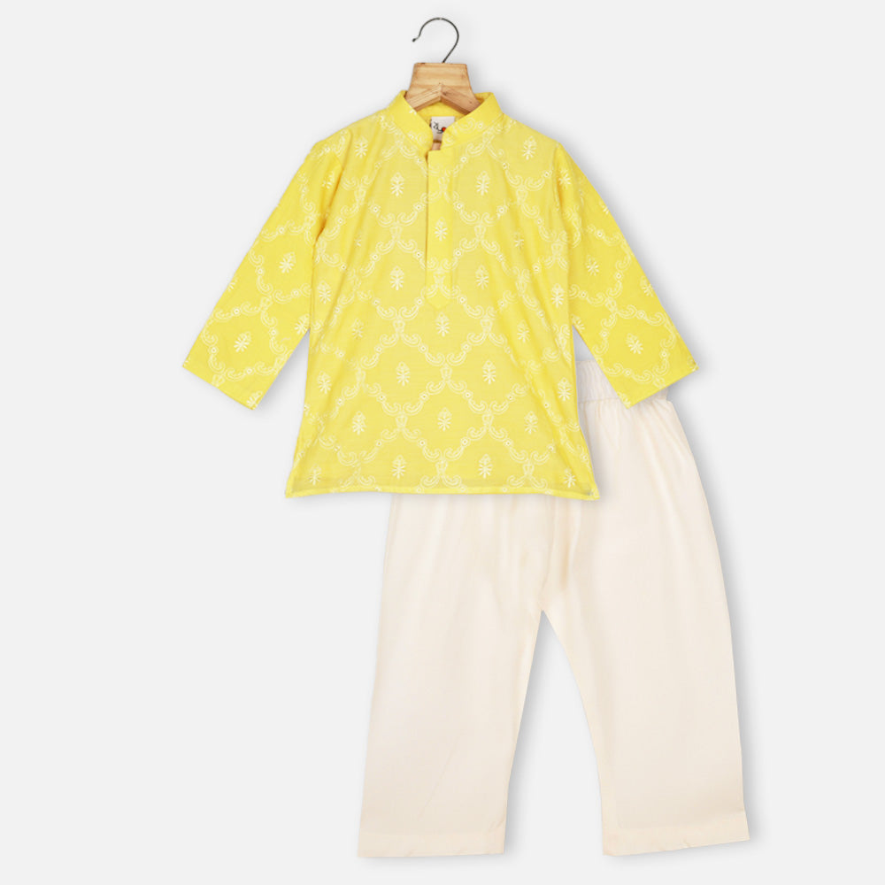 Yellow Silk Full Sleeves Kurta With Pajama