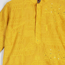 Load image into Gallery viewer, Thread Embroidered Kurta With Pajama- Blue,Yellow &amp; Black
