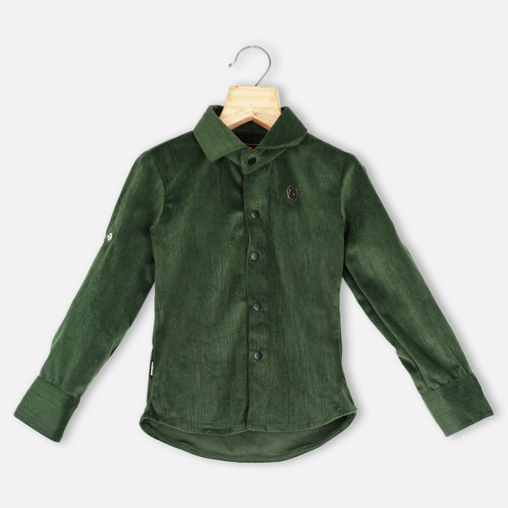 Green Velvet Full Sleeves Shirt