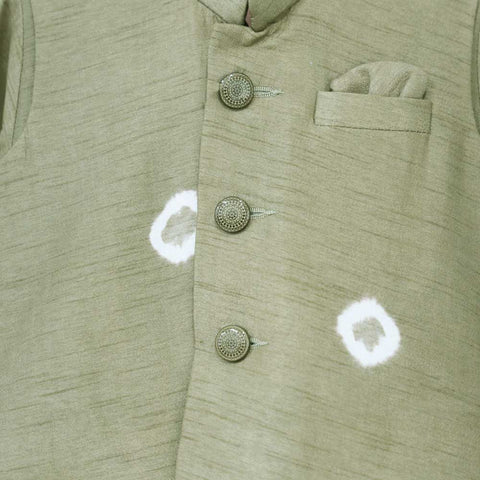 Green Shibori Nehru Jacket With Kurta & Pant