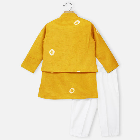 Yellow Shibori Nehru Jacket With Kurta & Pant