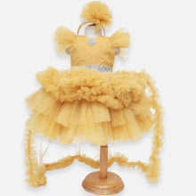 Load image into Gallery viewer, Mustard Ruffled Layered Party Dress With Detachable Tail &amp; Headband
