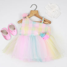 Load image into Gallery viewer, Pastel One Shoulder Glitter Net Party Frock With Booties &amp; Headband
