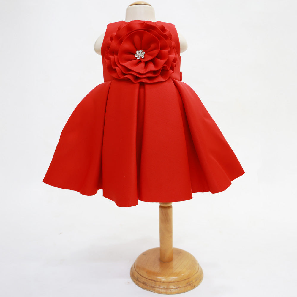 Red & Purple Flower Embellished Box Pleated Dress