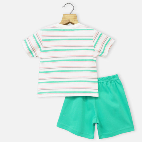 White Striped T-Shirt With Shorts