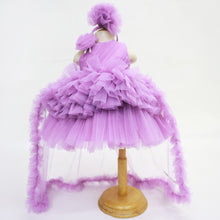 Load image into Gallery viewer, Purple &amp; Pink Layered Net Party Dress With Detachable Tail &amp; Headband
