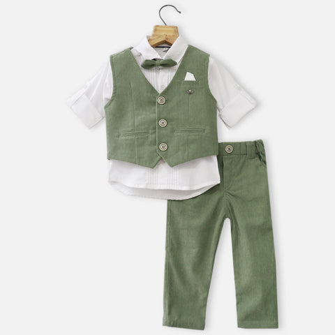 Green Striped Waistcoat With White Shirt & Pant