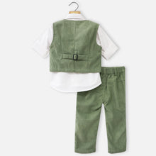 Load image into Gallery viewer, Green Striped Waistcoat With White Shirt &amp; Pant
