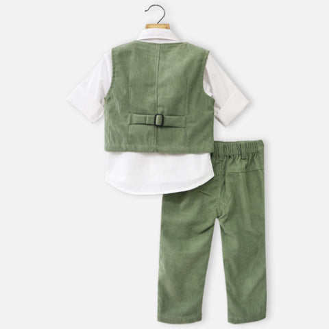 Green Striped Waistcoat With White Shirt & Pant