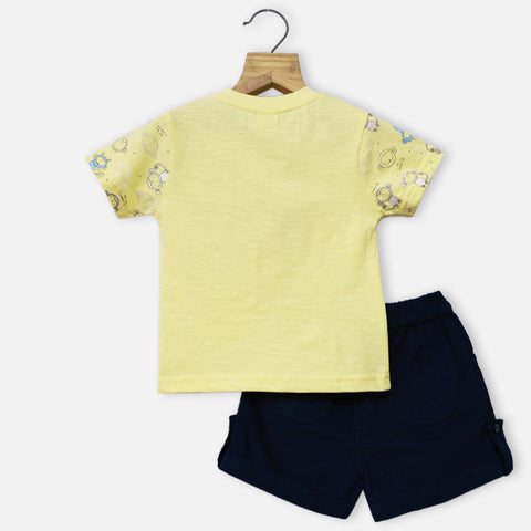 Yellow Half Sleeves T-Shirt With Navy Corduroy Shorts