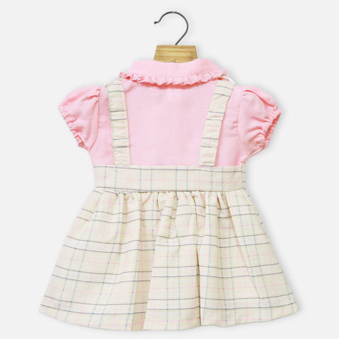 Pink Checked Printed Short Sleeves Dress