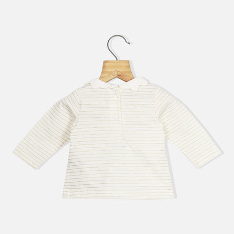 White Glitter Striped Full Sleeves Top
