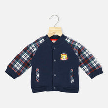Load image into Gallery viewer, Navy Blue Checked Sleeves Jacket
