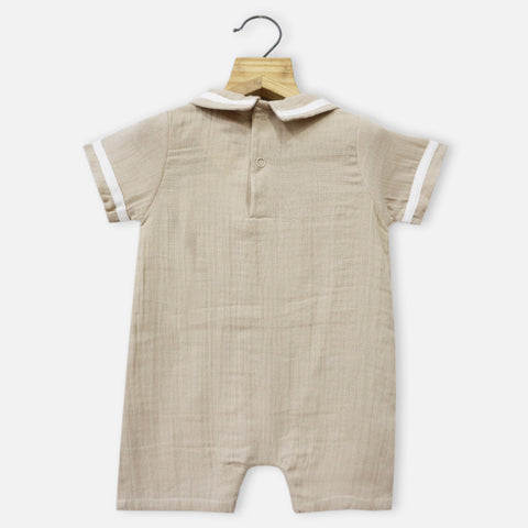 Beige Cotton Short Sleeves Romper