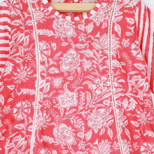 Load image into Gallery viewer, Pink Floral Cotton A-Line Kurti With White Pajama

