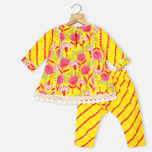 Load image into Gallery viewer, Floral Cotton A-Line Kurti With Yellow Bottom- Pink &amp; Grey
