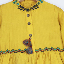 Load image into Gallery viewer, Mustard Embroidered Gathered Kurta With Pant
