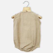 Load image into Gallery viewer, Beige Sleeveless Muslin Romper With Hairband
