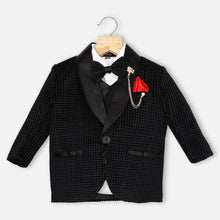 Load image into Gallery viewer, Black Velvet Waistcoat Set With White Shirt And Pant

