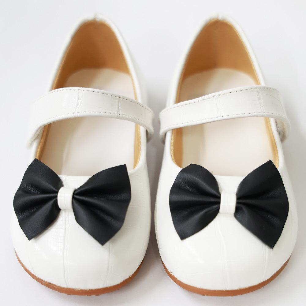 Bow Embellished Velcro Closure Ballerina- Black & White