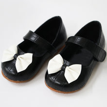 Load image into Gallery viewer, Bow Embellished Velcro Closure Ballerina- Black &amp; White
