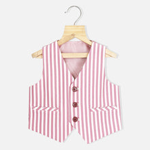 Load image into Gallery viewer, Mauve Striped Waistcoat Set With White Shirt And Pants
