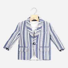Load image into Gallery viewer, Blue Striped Blazer With White Half Sleeves T-Shirt
