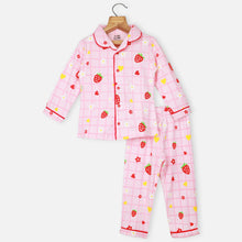 Load image into Gallery viewer, Blue &amp; Pink Checked Printed Full Sleeves Night Suit
