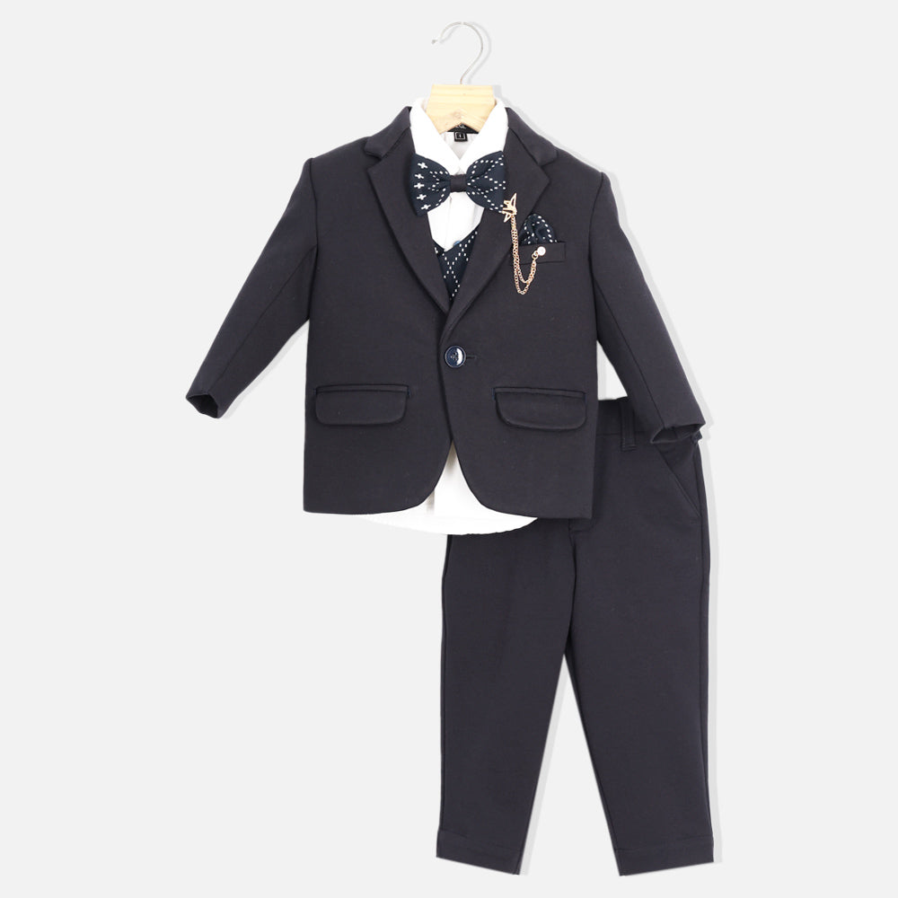 Navy Blue Waistcoat Set With White Shirt And Pant