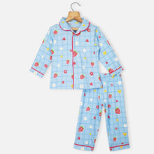 Load image into Gallery viewer, Blue &amp; Pink Checked Printed Full Sleeves Night Suit
